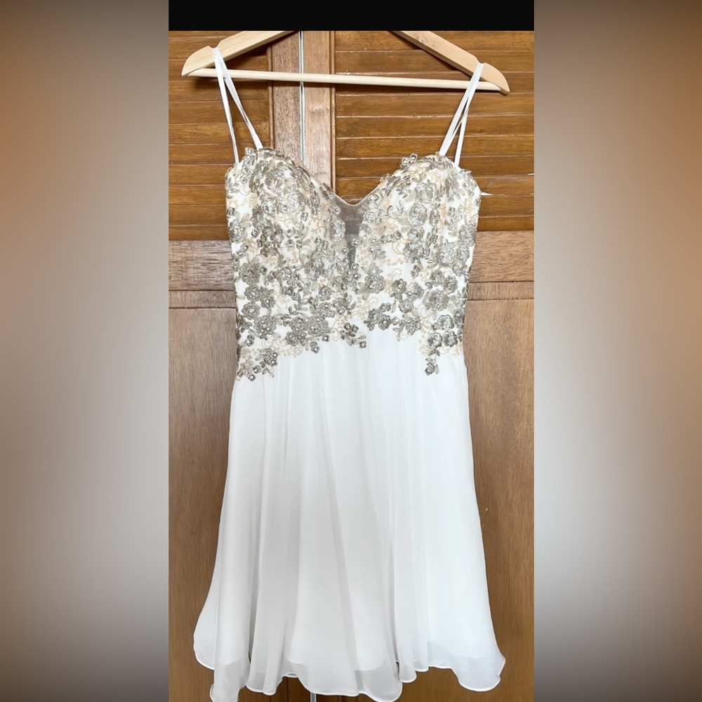 Elegant White Dress with Gold Embroidery